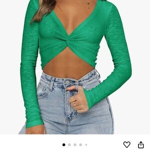 Emerald Green Crop Top with Cut Out and Tie Front
